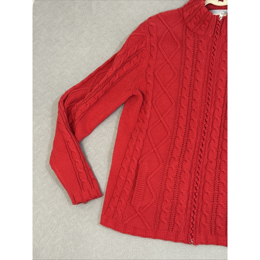 Vintage 90s Cable Knit Zip Up Cardigan Sweater XL Pockets Y2K Full Zip Preppy‎ - Picture 4 of 16